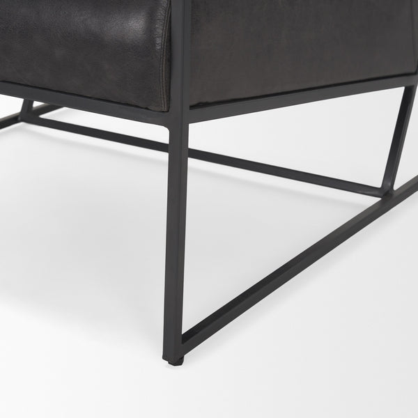Stratton Gunmetal w/ Genuine Aged Black Leather Upholstered Accent Chair
