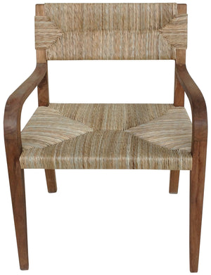 Bowie Teak Armchair with Rush Seagrass Seat in Clear Coat Satin Finish