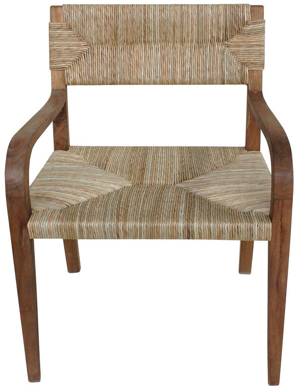Bowie Teak Armchair with Rush Seagrass Seat in Clear Coat Satin Finish