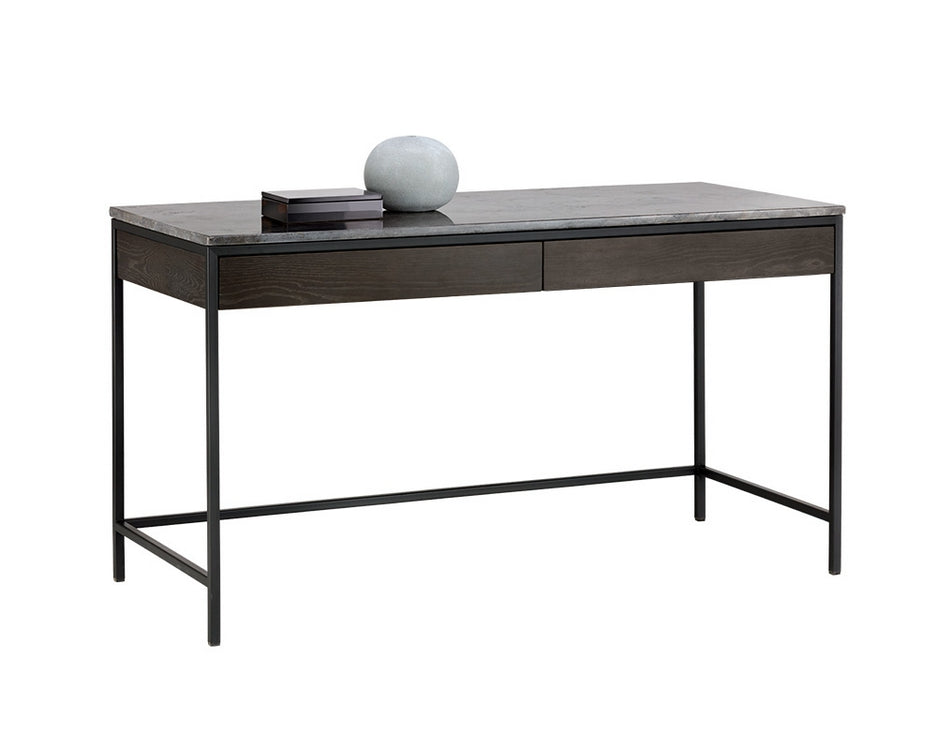 Stamos Desk - Black - Light Grey Marble / Charcoal Grey
