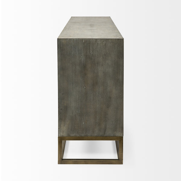 Genevieve II 70x15.8 Gray Fir Veneer W/Gold Metal Frame Base 9 Drawer Sideboard