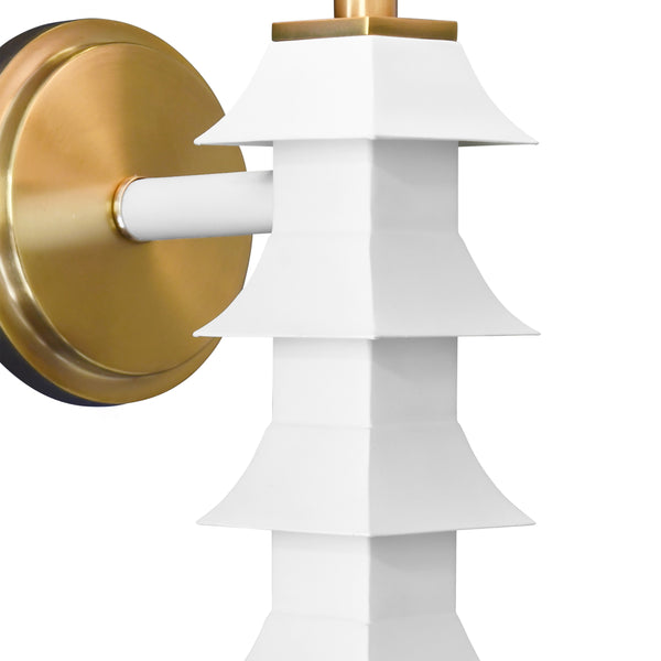 HANDPAINTED TOLE PAGODA SCONCE IN WHITE