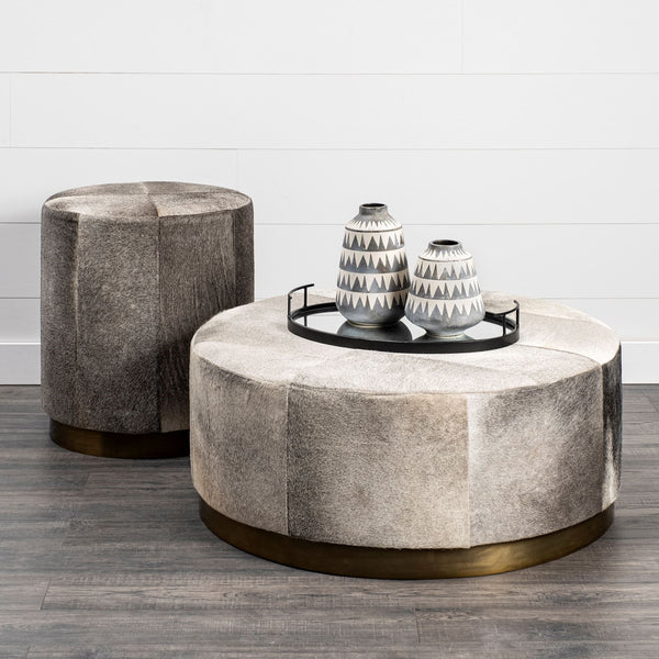 Zahavi I 23"H grey-toned hair-on-hide ottoman
