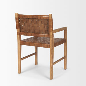 Shane Brown Wood w/ Woven Brown Leather Dining Armchair