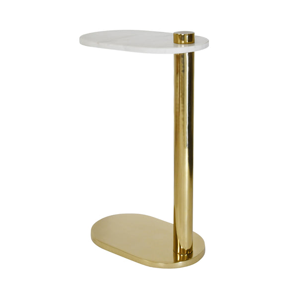 RACETRACK C TABLE IN BRASS WITH WHITE MARBLE TOP