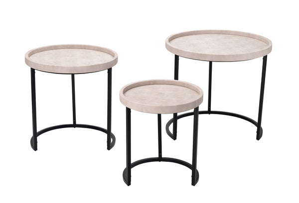 Maddox Faux Shagreen Nesting Tables (Set of 3), Cream