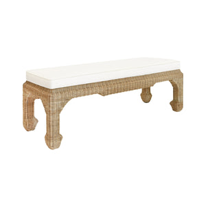 MING STYLE BENCH IN WOVEN RATTAN WITH IVORY LINEN CUSHION