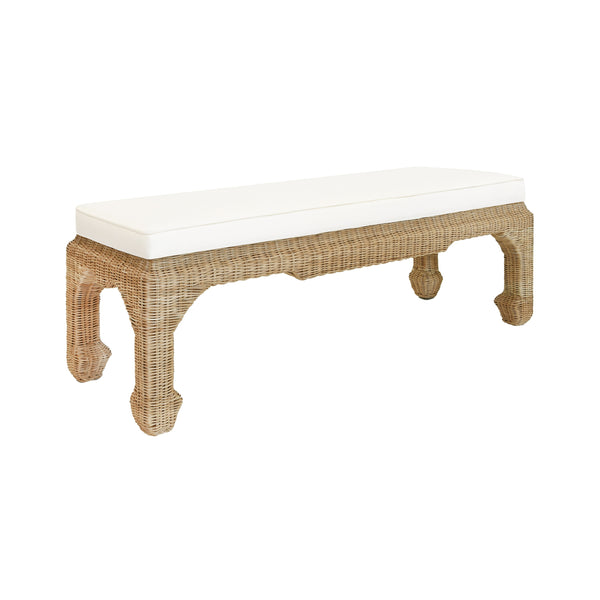 MING STYLE BENCH IN WOVEN RATTAN WITH IVORY LINEN CUSHION