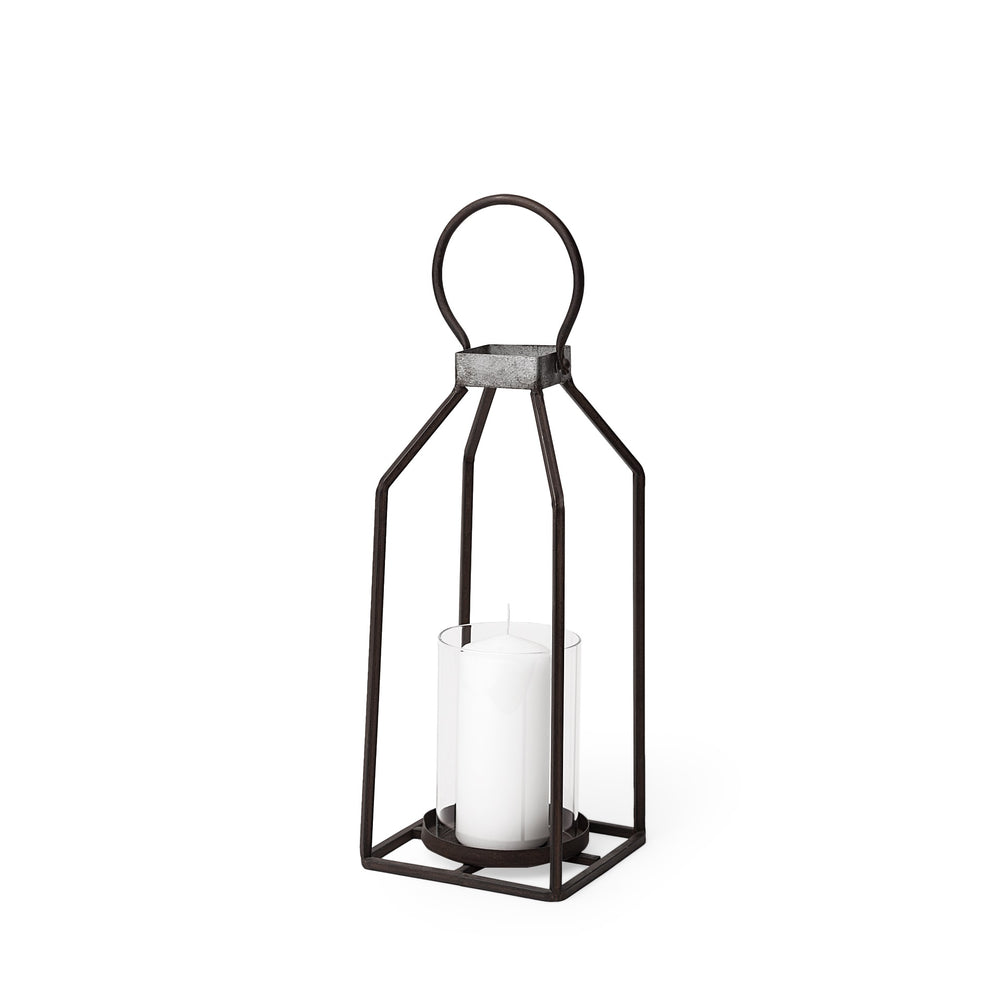 Kingston II Small Rustic Metal Framed Table Candle Holder