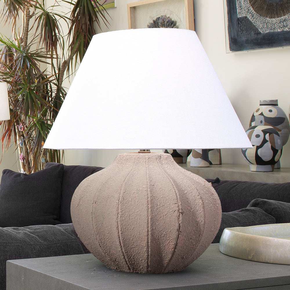 Clamshell Ceramic Table Lamp with Linen Shade