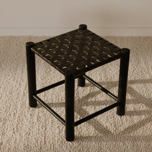 Moe's Selby Olive Stool with Leather & Mango Wood