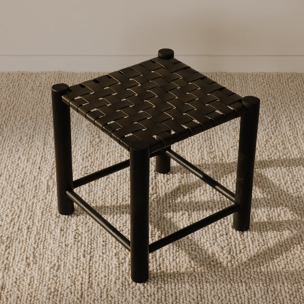 Moe's Selby Olive Stool with Leather & Mango Wood