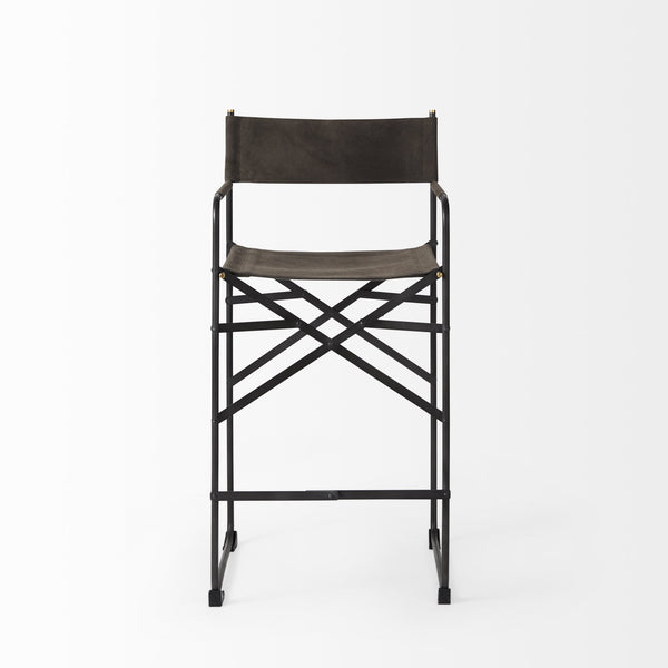 Direttore 19.3L x 19.3W x 40.2H Brown/Gray Suede W/ Metal Frame Counter Stool
