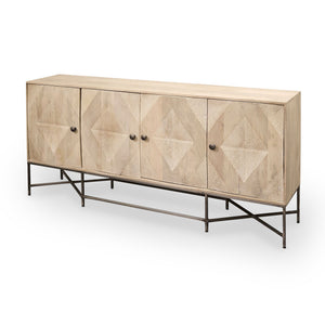 Hogarth III 72L x 15W x 34H Brown Solid Wood Frame Gold Metal Base 4 Cabinet Door Sideboard