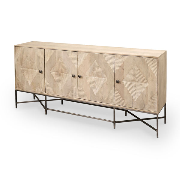 Hogarth III 72L x 15W x 34H Brown Solid Wood Frame Gold Metal Base 4 Cabinet Door Sideboard