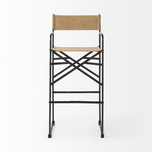 Direttore 19.3L x 19.3W x 44.1H Brown Leather Seat W/Black Iron Frame Bar Stool