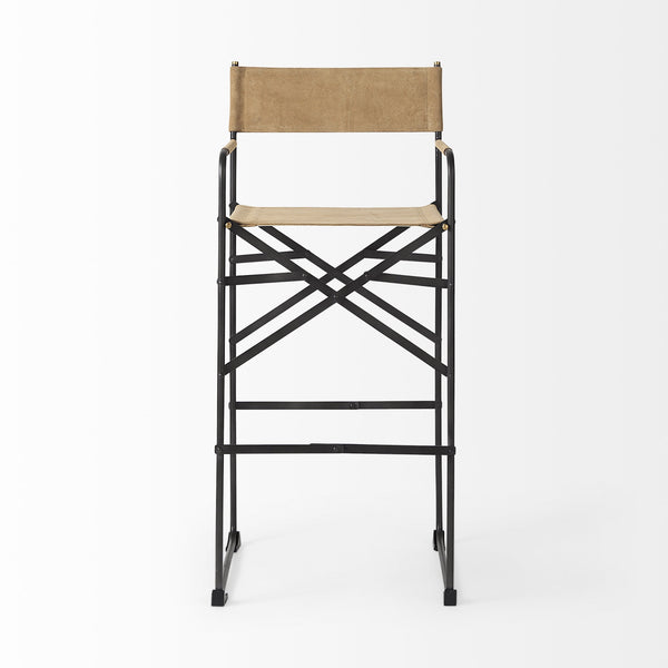 Direttore 19.3L x 19.3W x 44.1H Brown Leather Seat W/Black Iron Frame Bar Stool