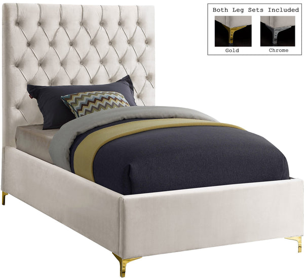 Robin Twin Bed In Cream Velvet