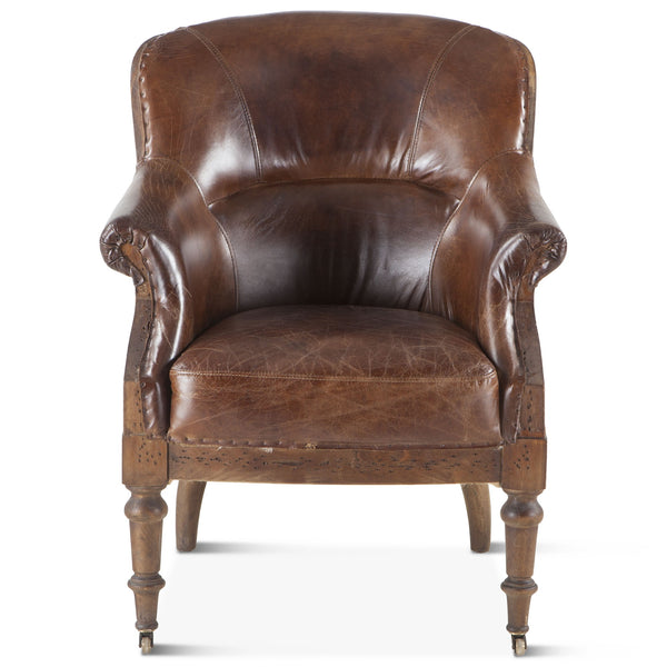 Shakespeare Deconstructed Armchair with Cigar Leather and Solid Wood Legs