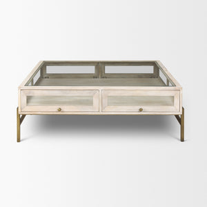 Arelius 42L x 42W x 15H White Wood W/ Gold Metal Base Square Display Coffee Table