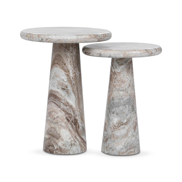 Huxley Marble Round Accent Table with Rusty Gray Veining