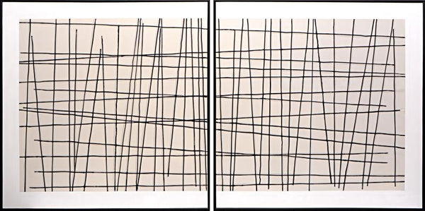 Crosshatch (set Of 2) - 48" X 48" - Black Floater Frame