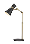 Soriano 1 Light Mid-Century Table Lamp in Matte Black + Heritage Brass Finish