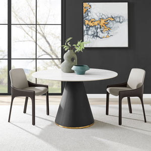 Geneva KD Ceramic Top 51" Round Dining Table w/ Gold Trim, Marble/Black  