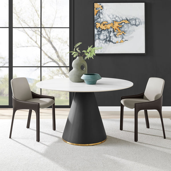 Geneva KD Ceramic Top 51" Round Dining Table w/ Gold Trim, Marble/Black  