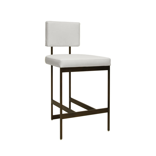MODERN COUNTER STOOL WITH WHITE VINYL CUSHION IN BRONZE