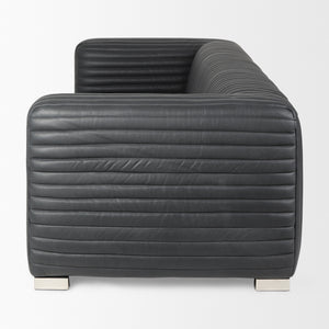 Ricciardo Black Leather Wrapped Three Seater Sofa 82.5L x 38.5W x 26.5H