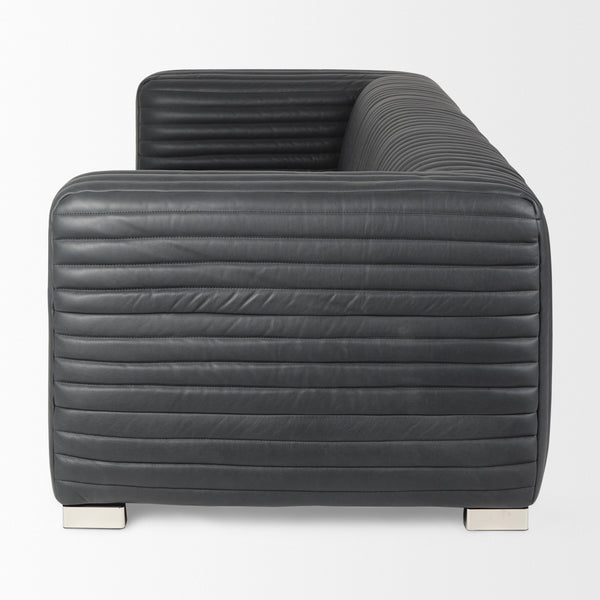 Ricciardo Black Leather Wrapped Three Seater Sofa 82.5L x 38.5W x 26.5H