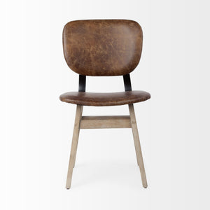 Haden I Brown Leather Wrap Brown Solid Wood and Iron Base Dining Chair