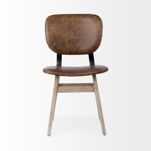Haden I Brown Leather Wrap Brown Solid Wood and Iron Base Dining Chair