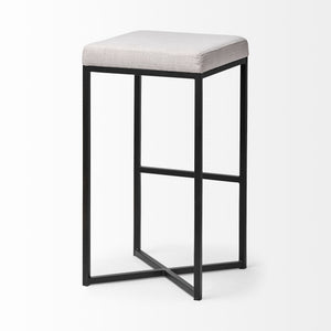 Frodo 29.75" Seat Height White Fabric Seat Black Metal Base Stool