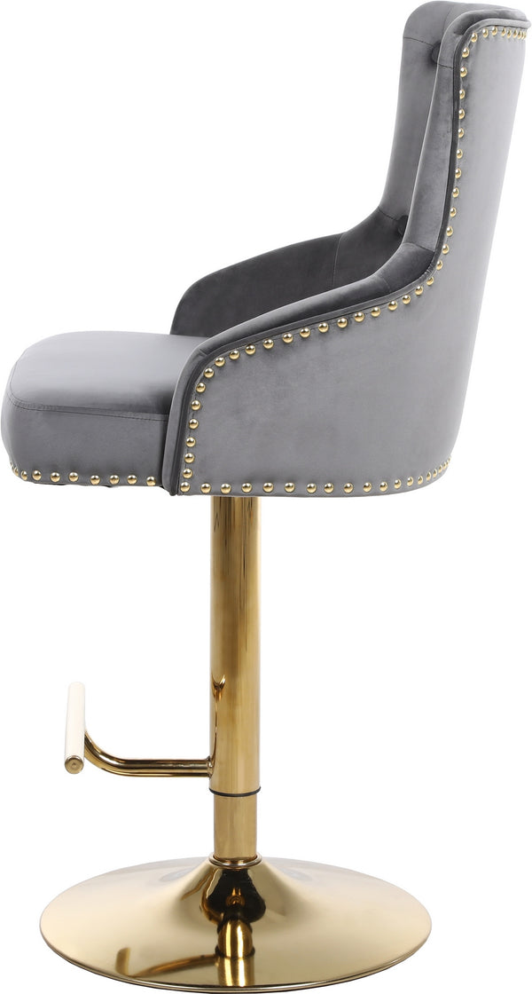 Stella Adjustable Stool In Grey Velvet and Gold