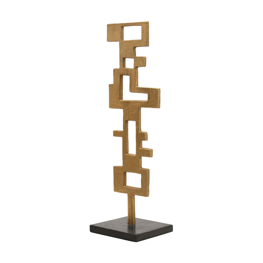 BRUTALIST METAL SCUPLTURE WITH BLACK MARBLE BASE