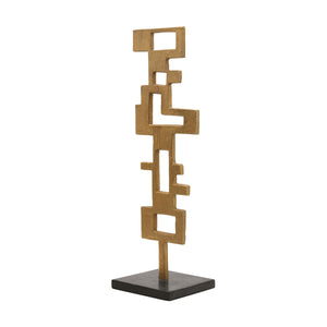 BRUTALIST METAL SCUPLTURE WITH BLACK MARBLE BASE