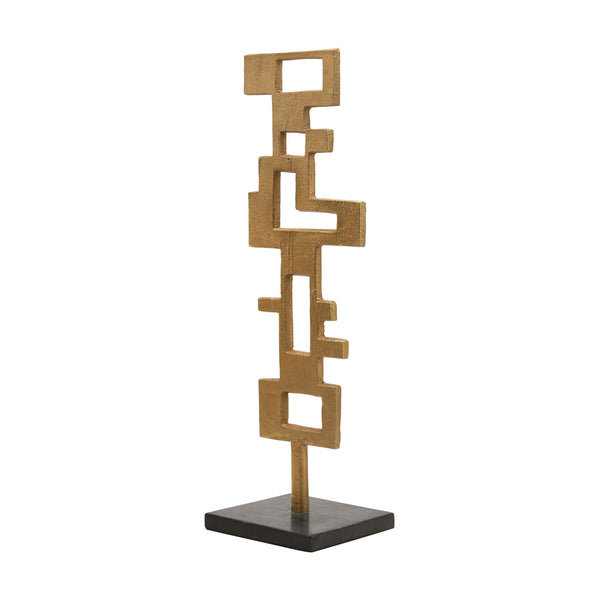 BRUTALIST METAL SCUPLTURE WITH BLACK MARBLE BASE