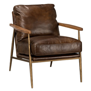 Christopher Leather Club Chair with Metal Frame - Truffle Brown