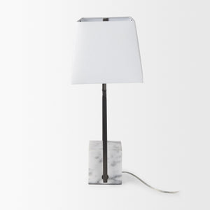 Peyton 14.0L x 9.0W x 26.2H Black Metal W/Marble Cube and White Shade Table Lamp