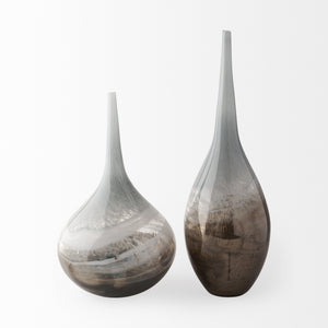 Erie II Tall Two Toned Sky Blue Dark Brown Blown Glass Vase