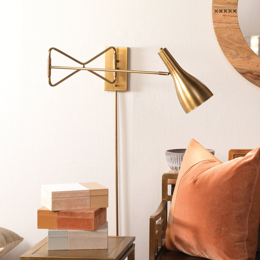 Lenz Swing Arm 1-Light Wall Sconce, Antique Brass