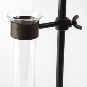 Jarvis Set of Five Dark Brown Metal and Glass Chemistry Inspired Bottles