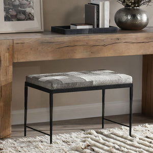 Achen Hide Bench with Hammered Iron Frame in Sparrow Gray