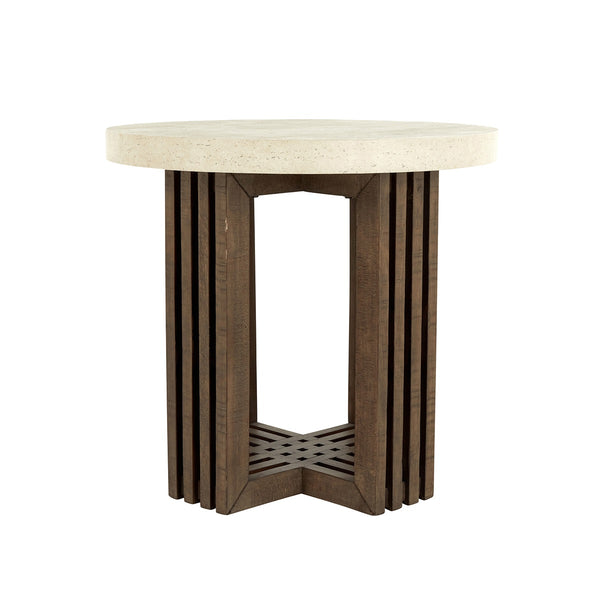 Aspen Solid Wood Round End Table - White/Brown