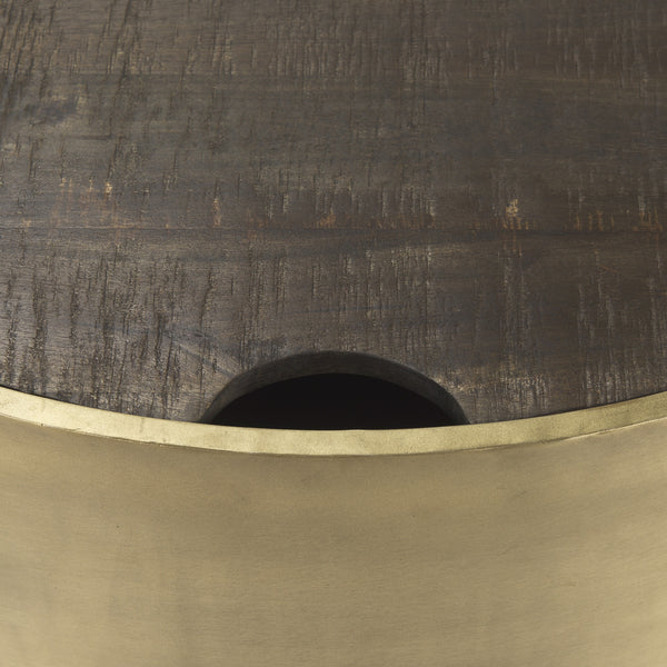 Eclipse Gold Metal Drum Base w/ Dark Brown Wood Top Nested Coffee Table