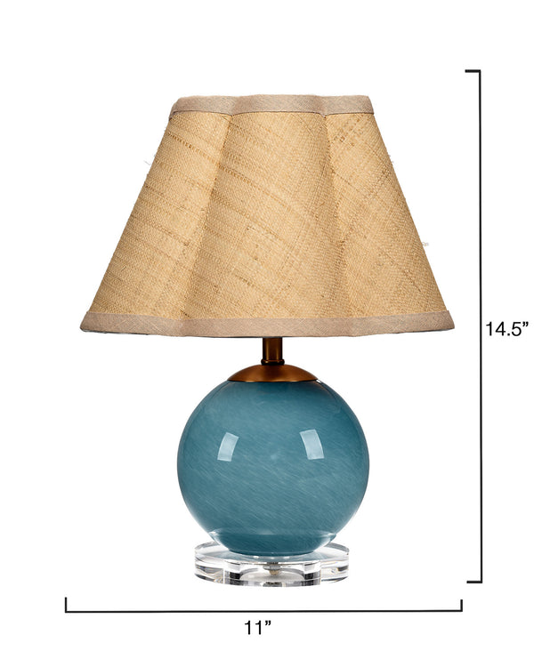 Dottie Blown Glass Table Lamp with Raffia Shade, Blue