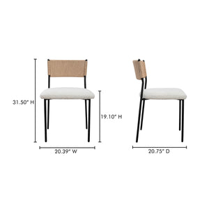 Moe's Foley Dining Chair Set, White Bouclé, Paper Rope
