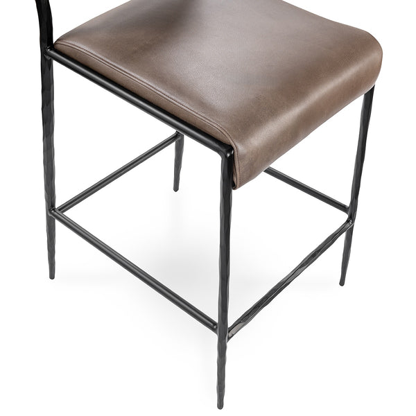 Kayne Leather Counter Stool with Iron Hammered Frame